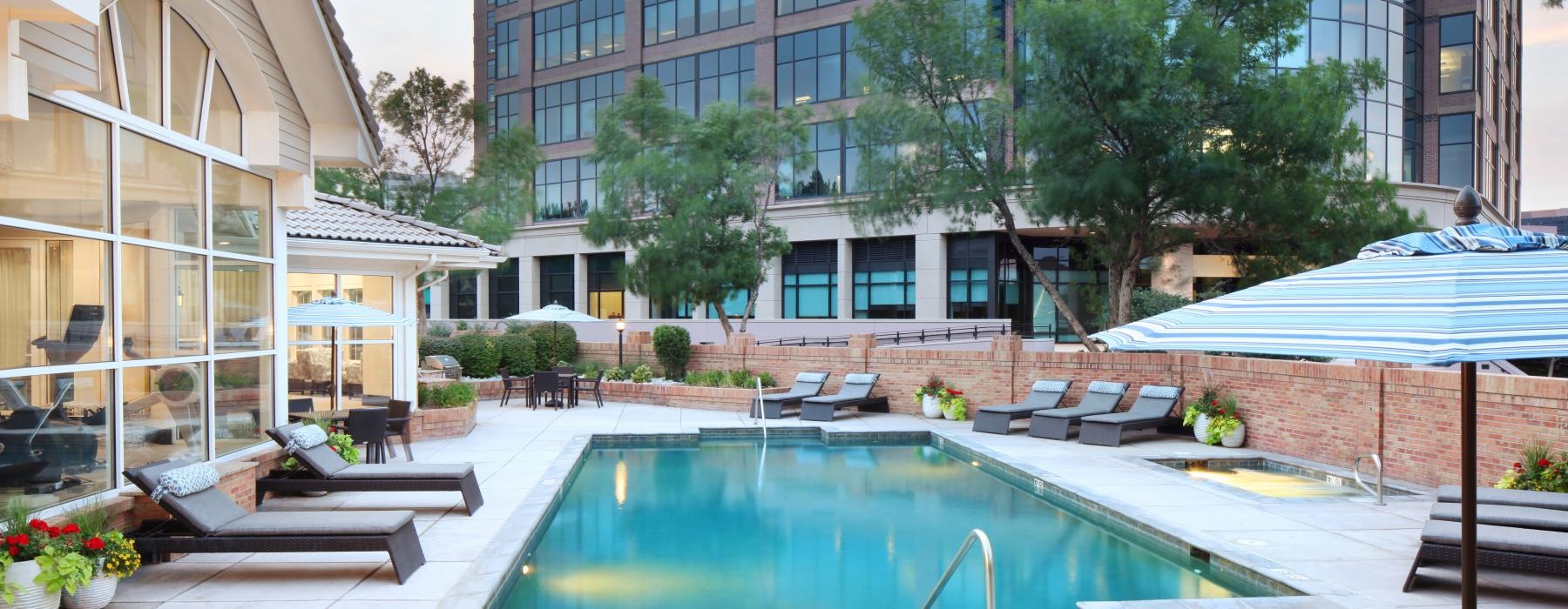 a swimming pool in a courtyard